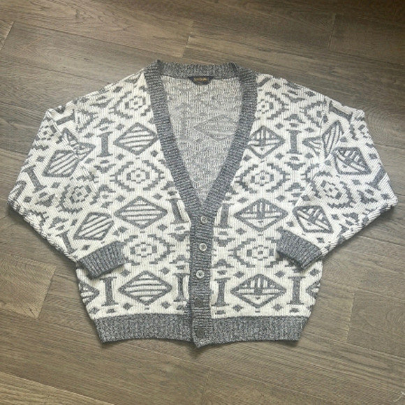 🔥serge Saint  Yves🔥 | Vintage grey and white patterned knit sweater cardigan - Picture 1 of 11